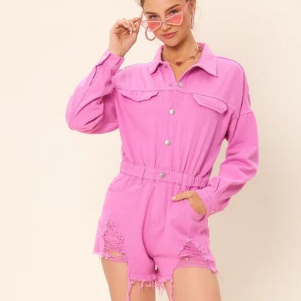 Idem Ditto Pink Denim Jumpsuit